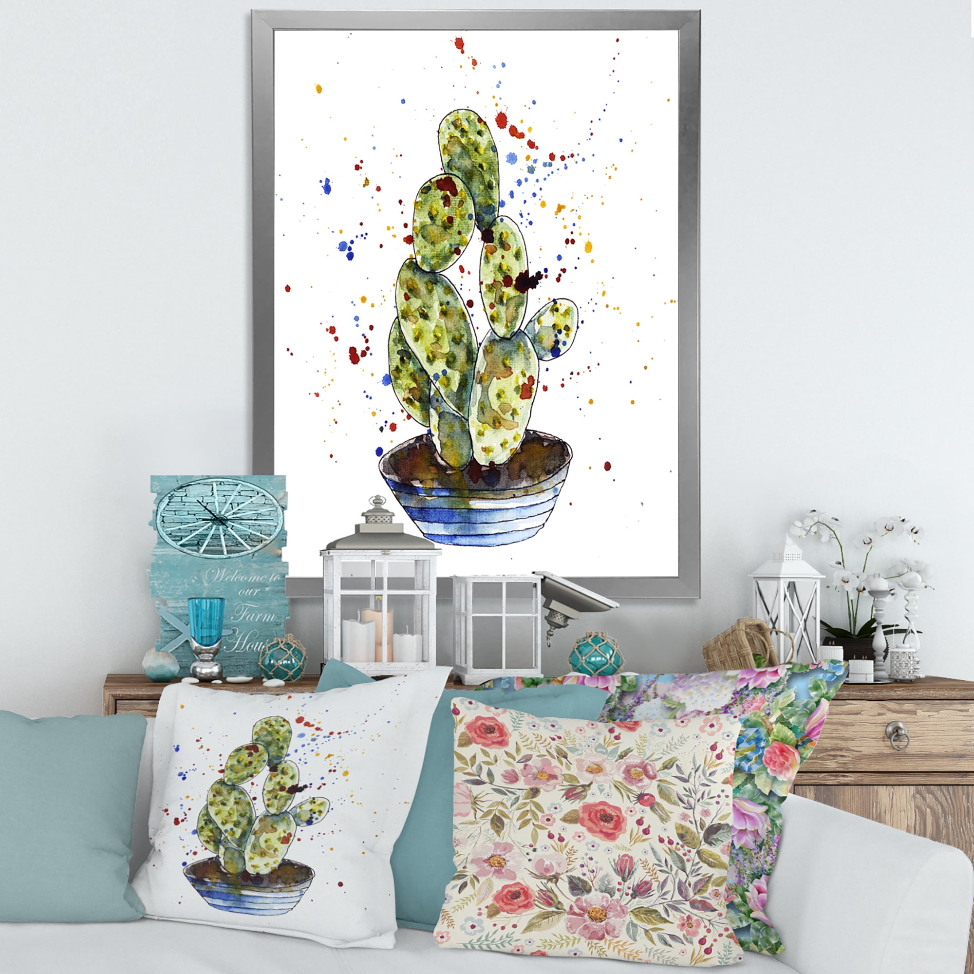 Designart 'Abstract Cactus Houseplant' Traditional Framed Art Print