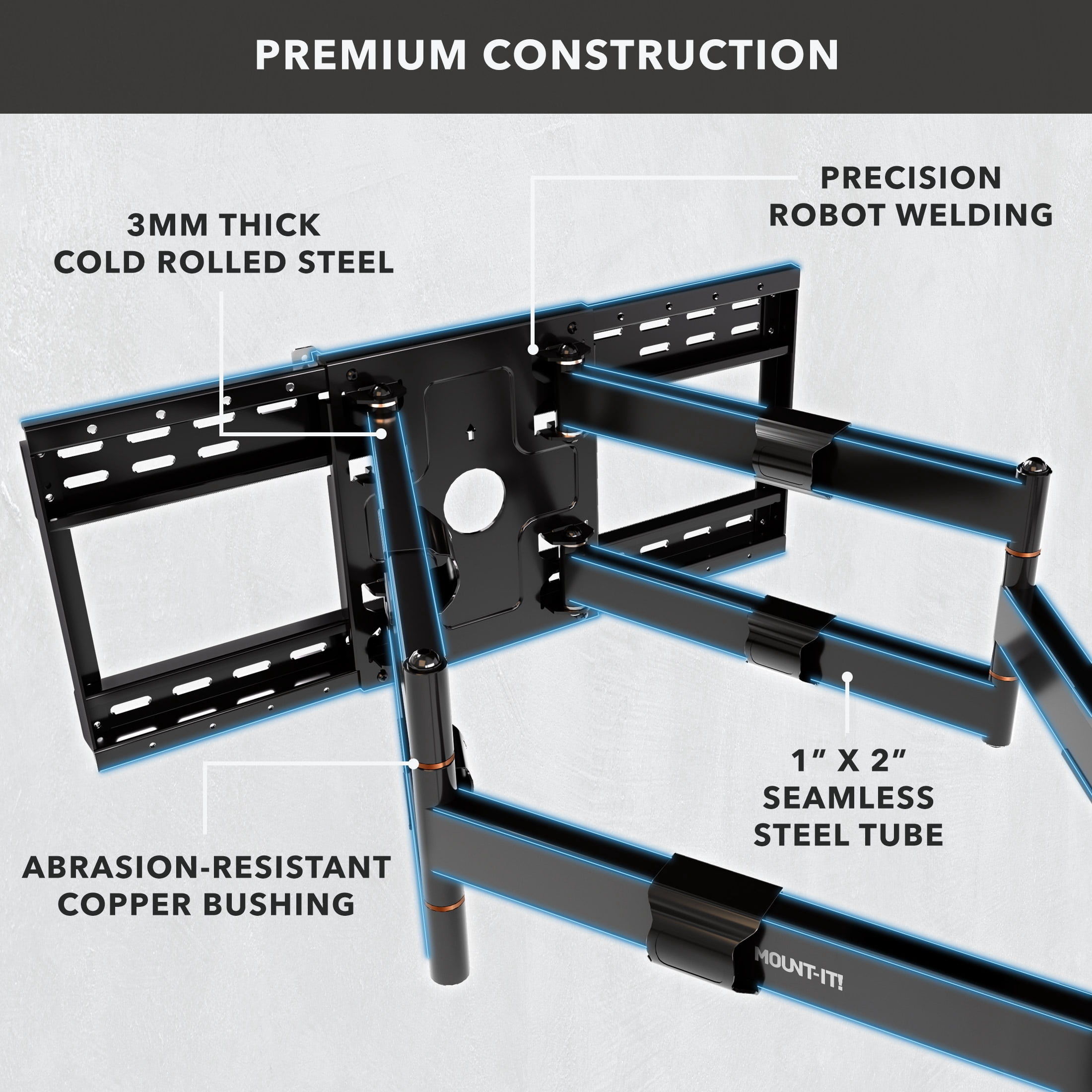 Mount-It! Heavy Duty Full Motion TV Wall Mount, 39" Extension, Fits 65" to 110" TV's, Capacity 275 lbs.  For Large and Heavy TV's