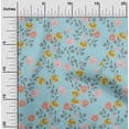 thumbnail image 1 of oneOone Cotton Poplin Twill Sky Blue Fabric Flower & Leaves Watercolor Sewing Material Print Fabric By The Yard 56 Inch Wide, 1 of 2