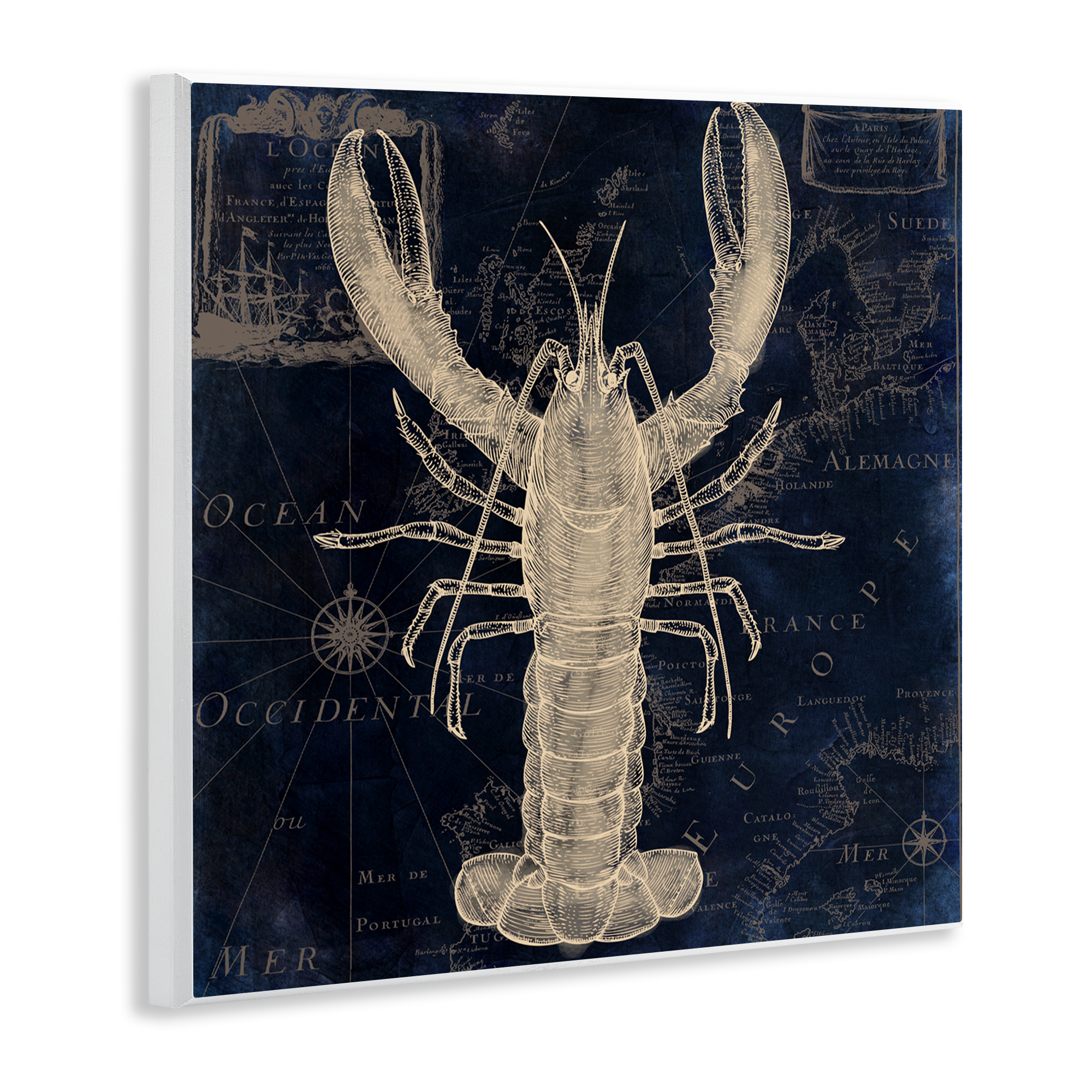 Lobster Contour over Map Wall Plaque Art, design by Sasha