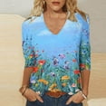 thumbnail image 2 of Hauts à Manches 3/4 pour Femmes Mode Féminine T-Shirt Ample Imprimé Blouse à Manches 3/4 Col en V Hauts Décontractés T-Shirts pour Femmes Mode T-Shirts à Manches 3/4 pour Femmes, 2 of 5