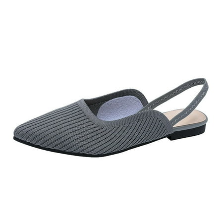 Women S Knit Closed Pointed Toe Flat Slip-On Mules Sandals Sexy Breathable Comfort Soft Sole Slingback Flat Shoes with Ankle Strap Casual Formal Work Dress Shoes KANG