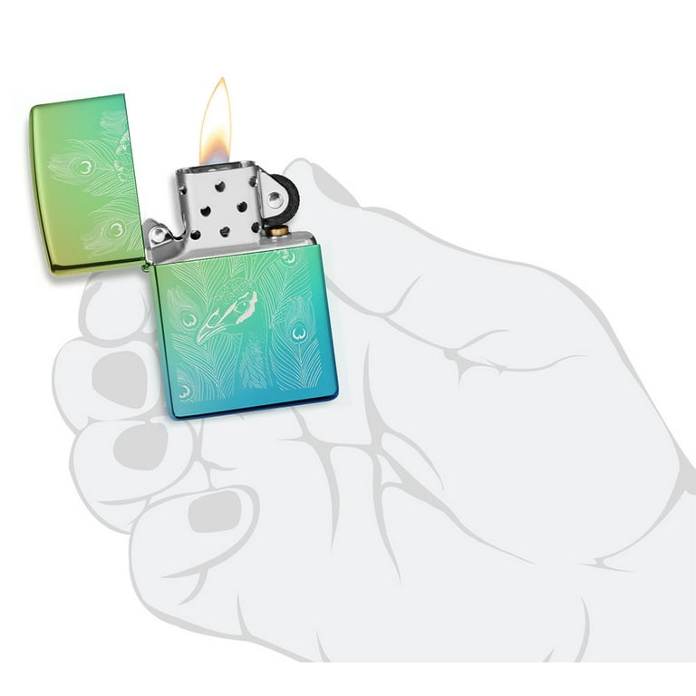 Zippo Peacock Design High Polish Teal Pocket Lighter Zippo Peacock Design High Polish Teal Pocket Lighter