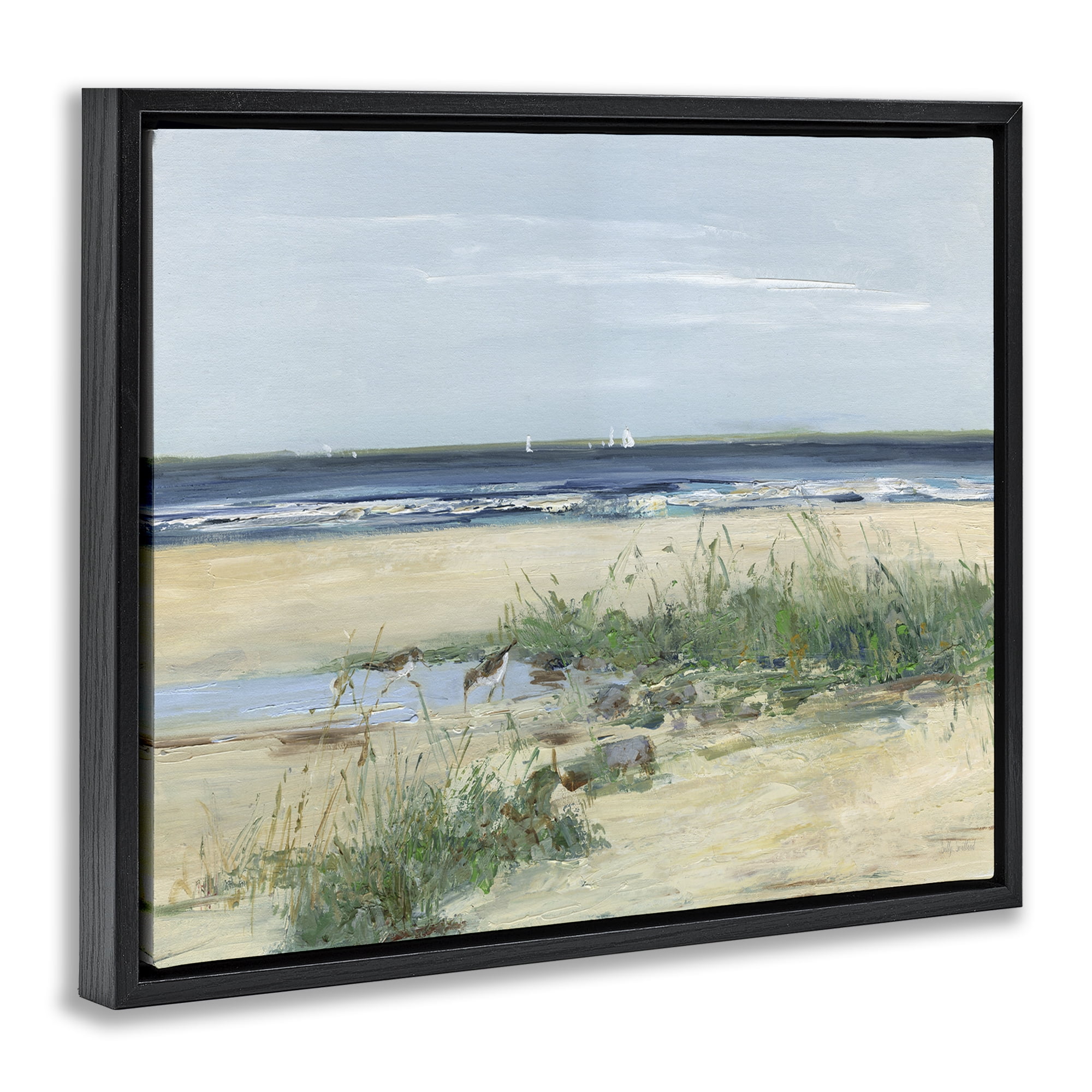 Stupell Industries Beach Marsh Sandpipers Black Framed Floater Canvas Wall Art, design by Sally Swatland