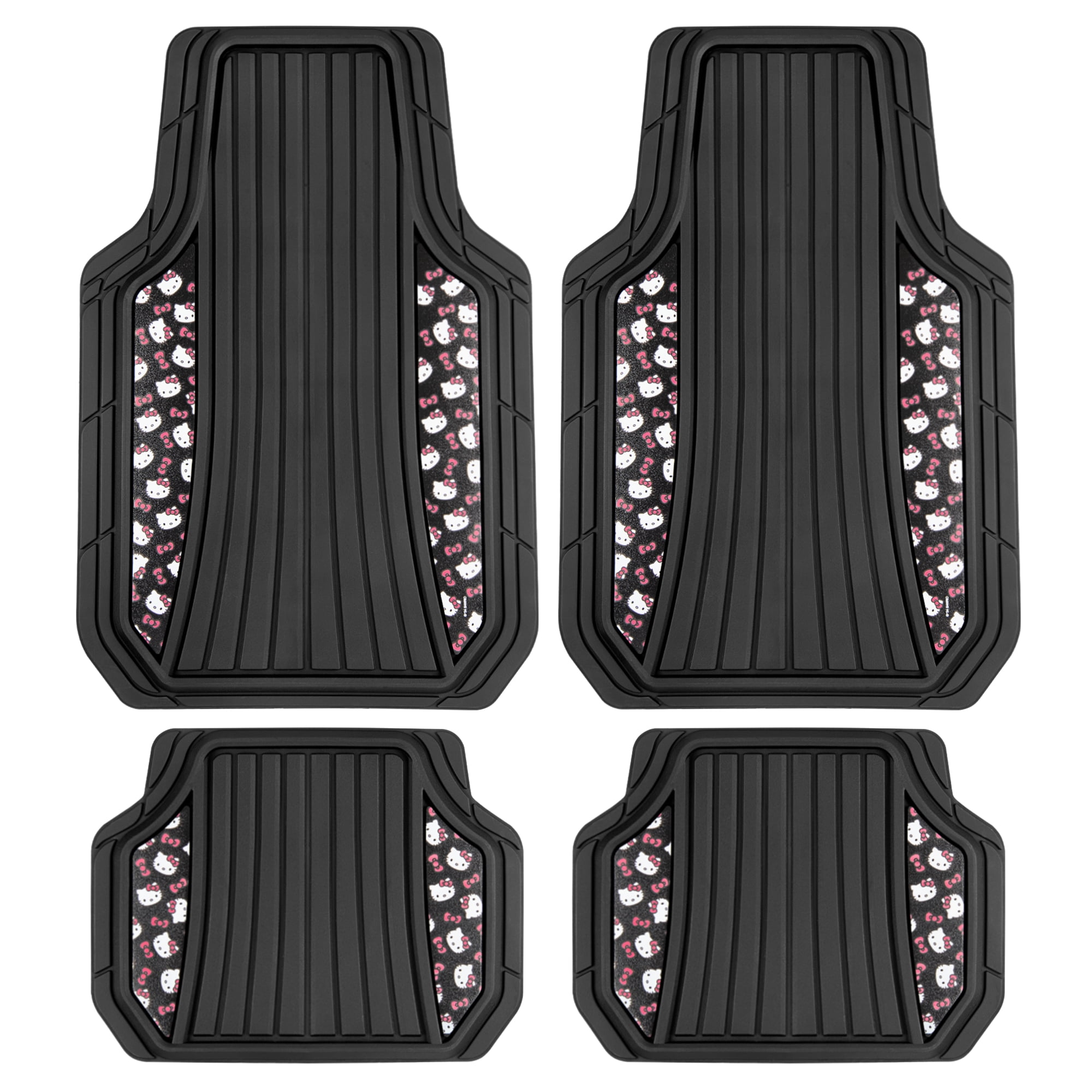 Hello Kitty Cute Rubber Car Floor Mats, Heavy Duty Non-Slip 4-Piece Set, Cute Universal Auto Accessory, for Car Truck SUV Van, Black