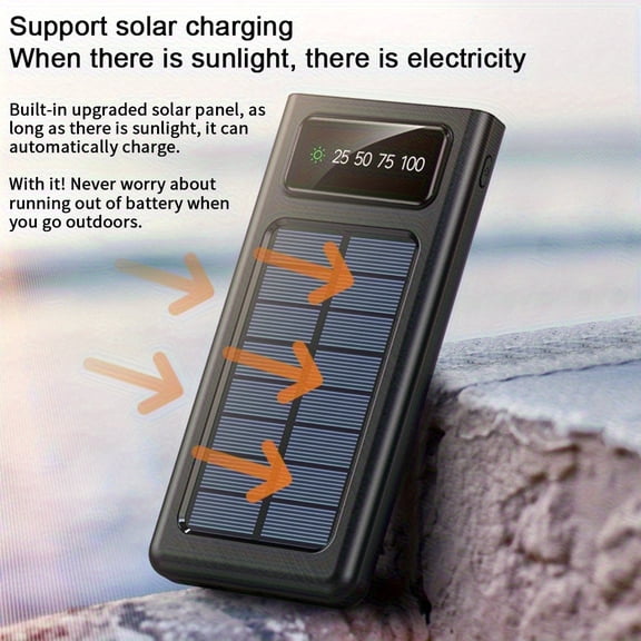 Solar Power Bank 28800mAh, Portable Charger Solar Charger Power Bank Built in 4 Cables, Camping Essentials External Battery Pack with Flashlights