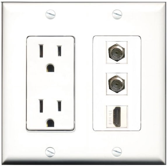 RiteAV - 15 Amp Power Outlet 1 Port HDMI 2 Port Coax Decorative Wall Plate