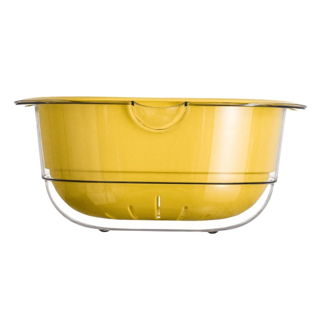Contenedor colador para enjuagar frutas y verduras. Amarillo