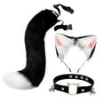 thumbnail image 3 of Conjunto de orejas y cola de gato y zorro, diadema con aro y cascabel para cumpleaños, juegos de rol y carnaval. Blanco y negro, 3 of 9