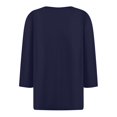 thumbnail image 5 of WTOBBY Women's Solid Color Henley Style Top Ribbed Knit 3/4 Sleeve Tunic Button Detail V-Neck T-Shirt Essential Casual Wardrobe Piece,Navy L, 5 of 5