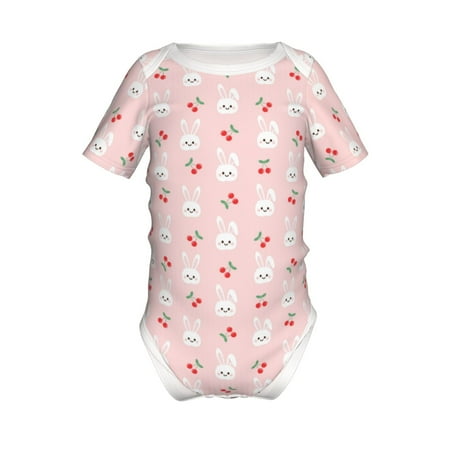 

Junzan Rabbit And Cherry Print Short-Sleeve Baby Climbing Clothes Bodysuits for Infant One-Piece for Baby Boys & Girls Baby Clothes Baby Romper with Snap Closure-18 Months