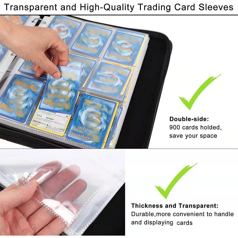 900 Cards Pocket Binder 9 Pockets Trading Cards Album Folder Case Collection