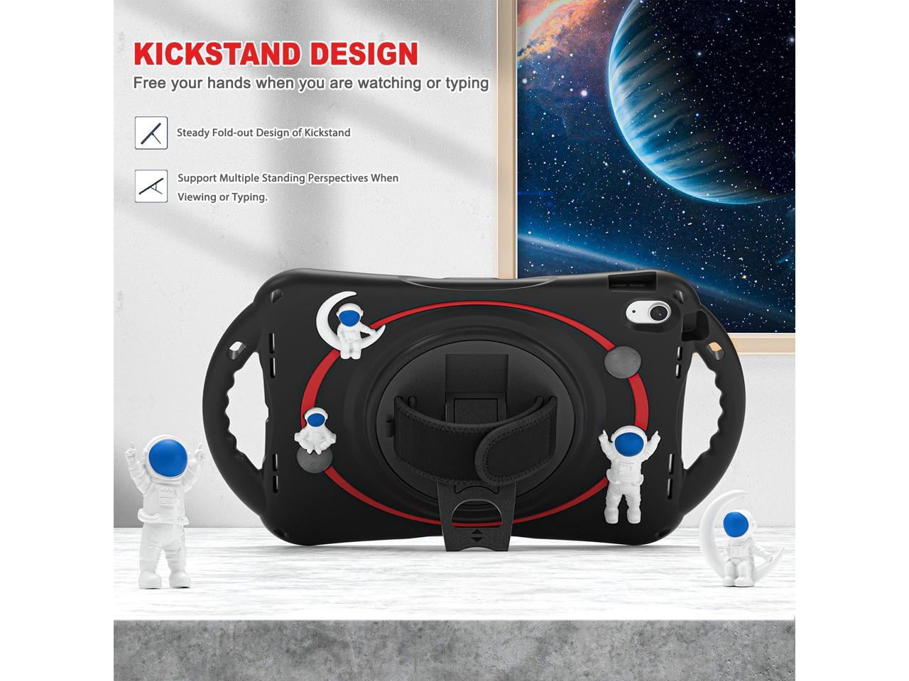 Cute Case for Apple iPad 10th Generation 10.9 inch 2022, Shockproof Silicone Astronaut Cover with Stand Shoulder Strap, Handle Grip, Pencil Holder