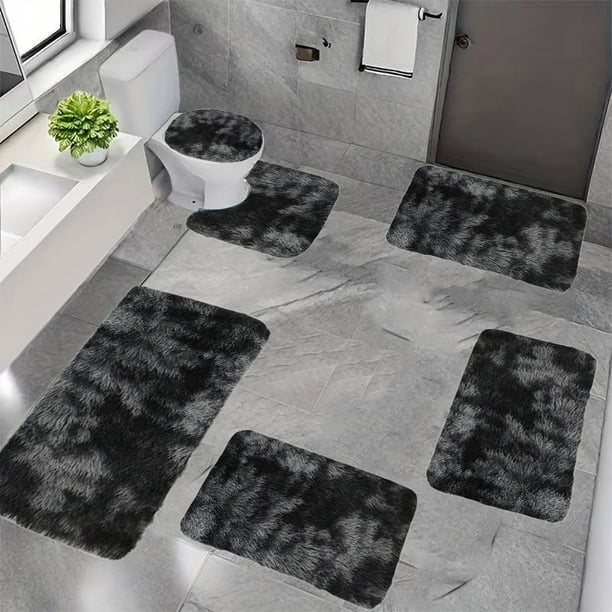 6 Set Mixed Color Whole Room Bath Mats - Velvet Fleece Soft Water-Absorbent Nonslip Thick Washable Bath Rugs for Bathroom 15.7-31.5in