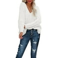 thumbnail image 4 of Women's Off The Shoulder Hollow Knit Pullover Sweater, Loose Lightweight Soft Breathable V Neck Long Sleeve Solid Color Top for All Seasons Casual Wear, Layering Comfort and Versatile Styling White, 4 of 9