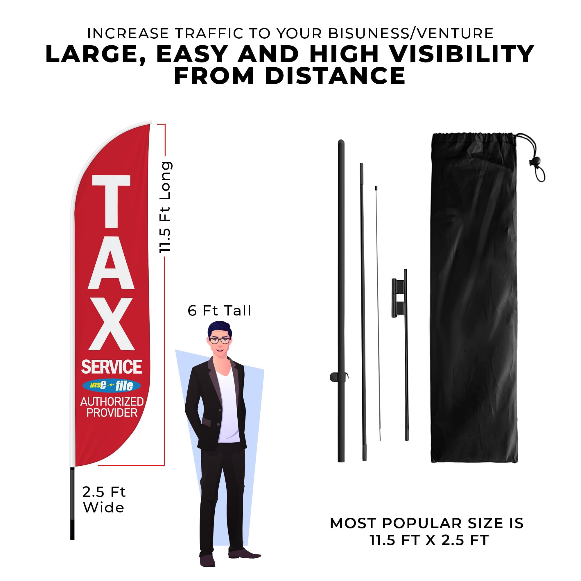 Tax Service Feather Flag(11.5feetX2.5feet) by DreamController | Outdoor Business Advertising Tall Flag | Weather-Resistant Knitted Swooper Flag | Made in USA | HD Print (Flag Only)10