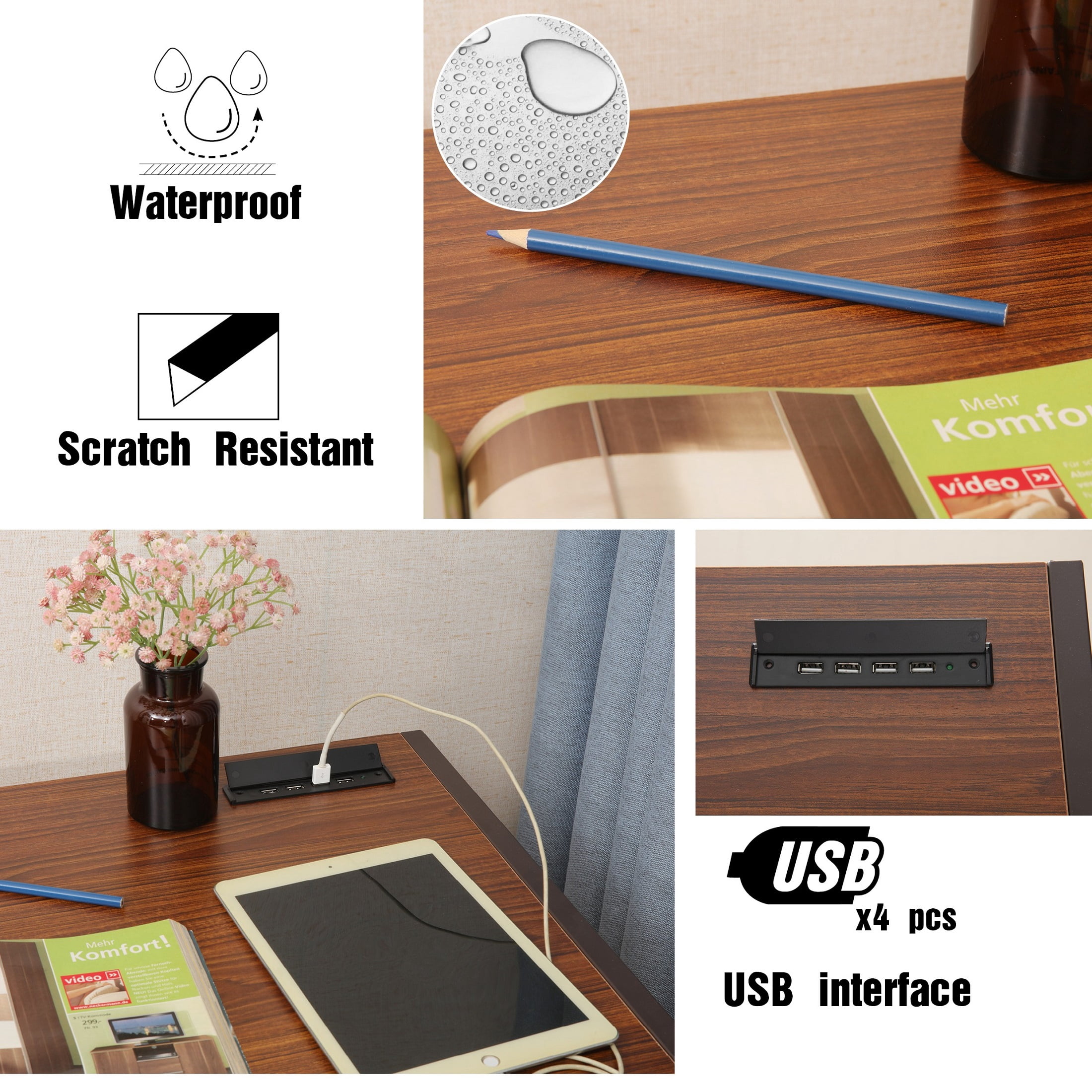 JJS Small Computer Desk Simple Style Writing Desk for Small Spaces 40 Inch Home Office Modern Student Study Laptop Writing Table with Storage Bag USB Hub, Brown