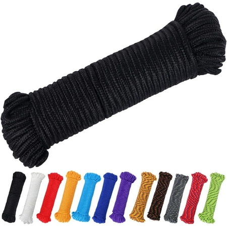 

90 ft 1/4 inch (7mm) Nylon Poly Rope Flag Pole Polypropylene Clothes Line Camping Utility Good for Tie Pull Swing Climb Knot (Black)