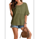 thumbnail image 1 of Blusas de Punto Gofre para Mujer, Moda 2025, Blusas de Patchwork Extragrandes con Cuello Redondo y Mangas 3/4, Color Verde Talla S, 1 of 6