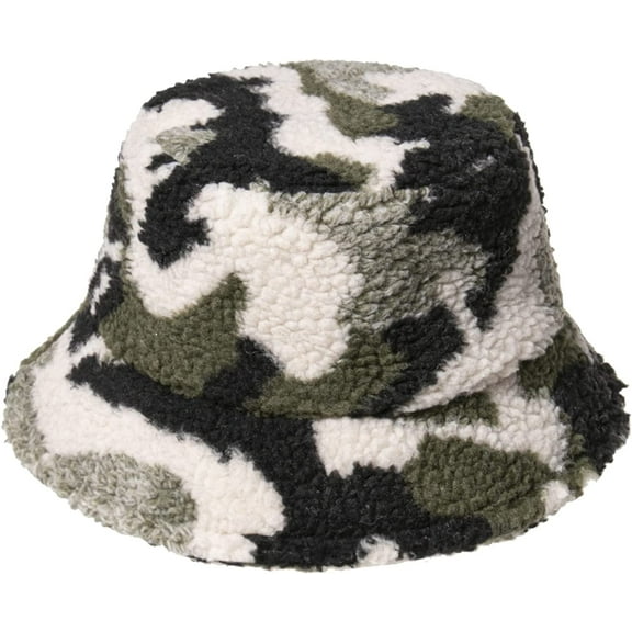CoCopeaunts Camo Bucket Hat for Men Winter Winter Warm Sunshade Windproof Cap Foldable Wear-Resistant Thick Lambs Wool Basin Hat