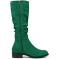 thumbnail image 3 of BLISSFUL STEP Women's Slouch Knee High Boots Round Toe Low Block Heel Faux Suede Boots Green 7, 3 of 7