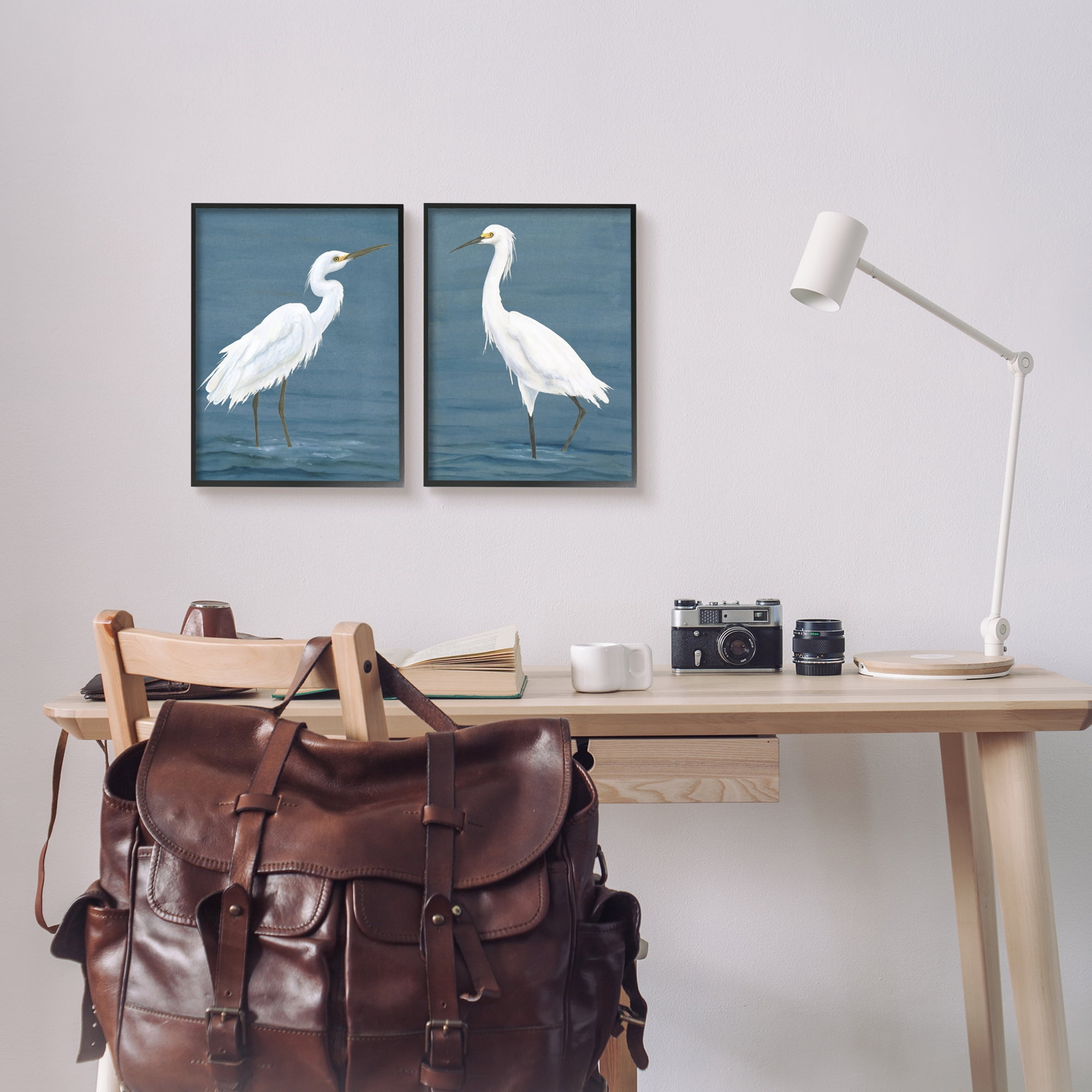 Stupell Industries White Egrets on Shore Animals & Insects Painting Black Framed Art Print Wall Art, 11 x 14