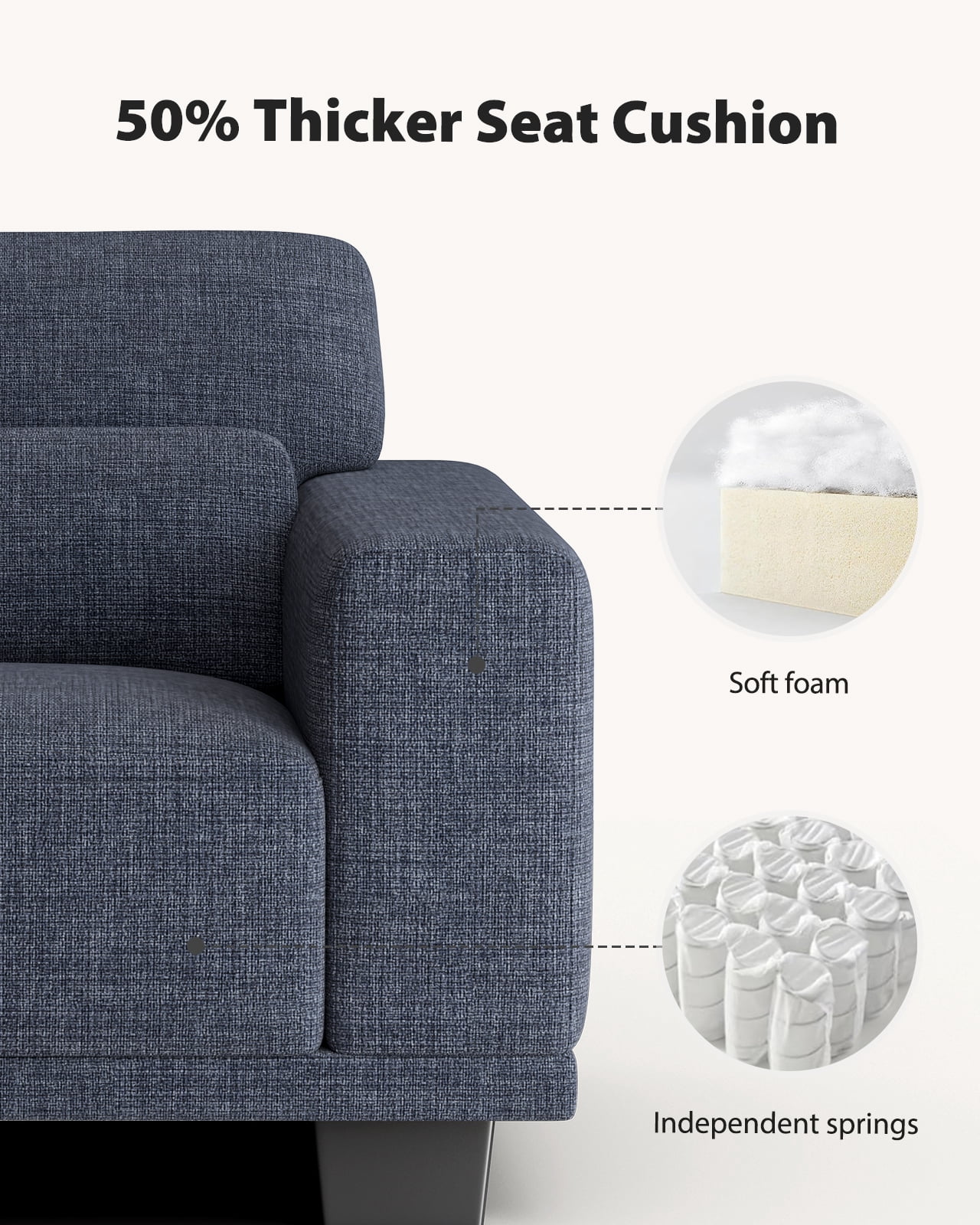 CHITOOMA 40" Oversized Accent Chair, Linen Upholstered Armchair with Washable Covers & Pillow, Wide Armrests, Deep Seat Sofa Chair for Living Room, Bedroom, or Office, Blue