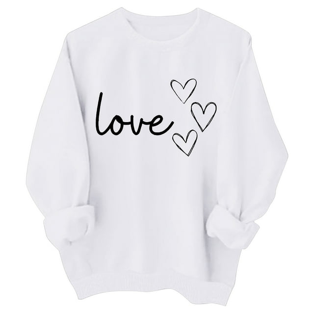 MEZZALL Mignon Filles Enfants Cœur Mignon Graphique Amour Chandails en Molleton Manches Longues Col Rond Hauts de Vacances Chandail Classique Tout-Petit Quotidien, Blanc, 6-7 Ans
