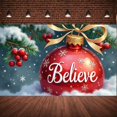 thumbnail image 2 of Red Theme Christmas Banner Snowflake Pattern Holiday Banner Gold Bow Pine Branch Xmas Banner for Christmas Party Home Decoration Holiday Gathering, 2 of 9