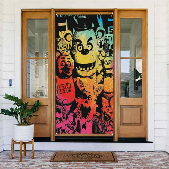 Five Nights At Freddy'S Door Cover Decorations Door Banner Porch Sign Banner For Indoor Outdoor Wall Home Party Supplies 72.8 x 35.4 Inch