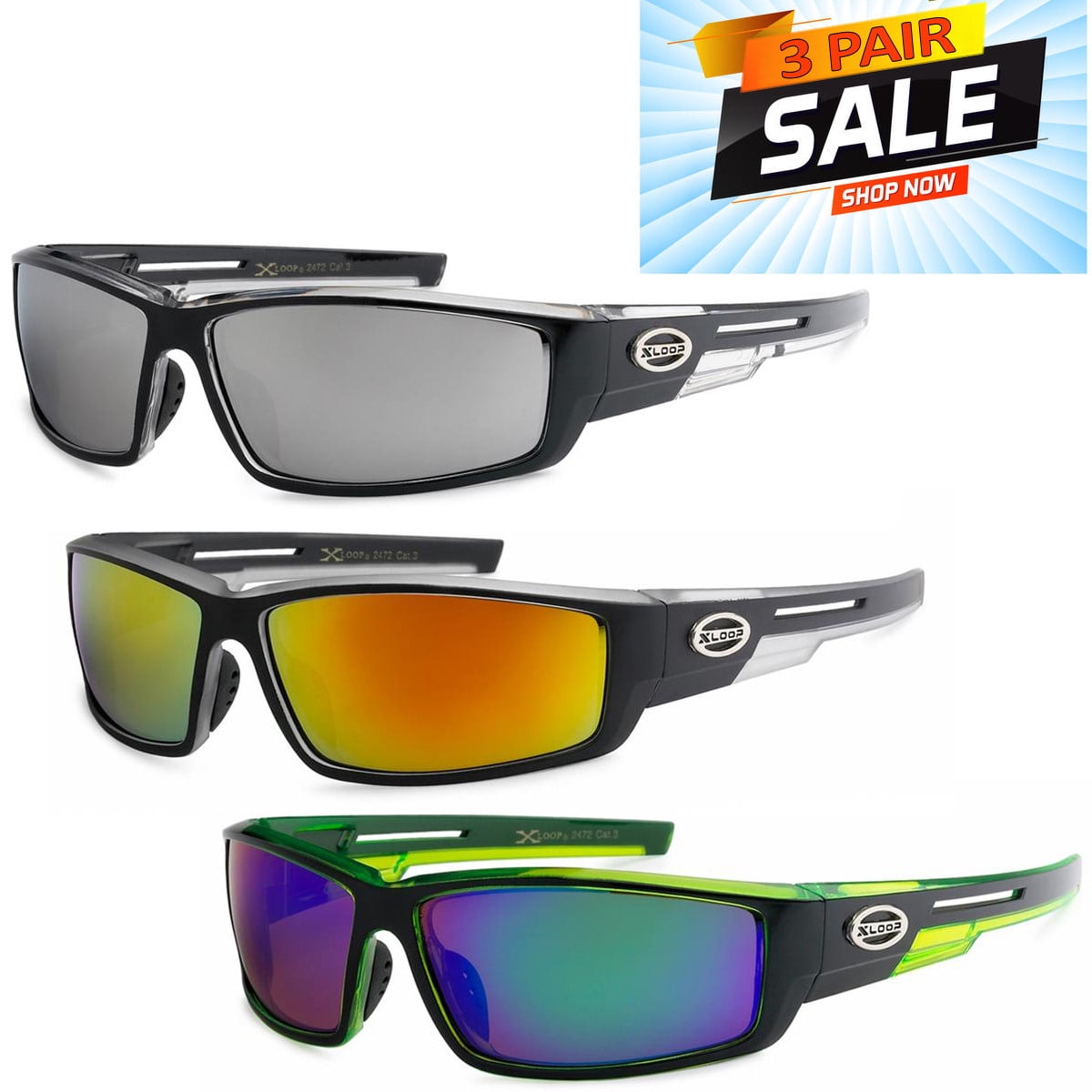 3 Pair Sport UV400 Wrap Hd Driving Vision Hd Sunglasses High Definition