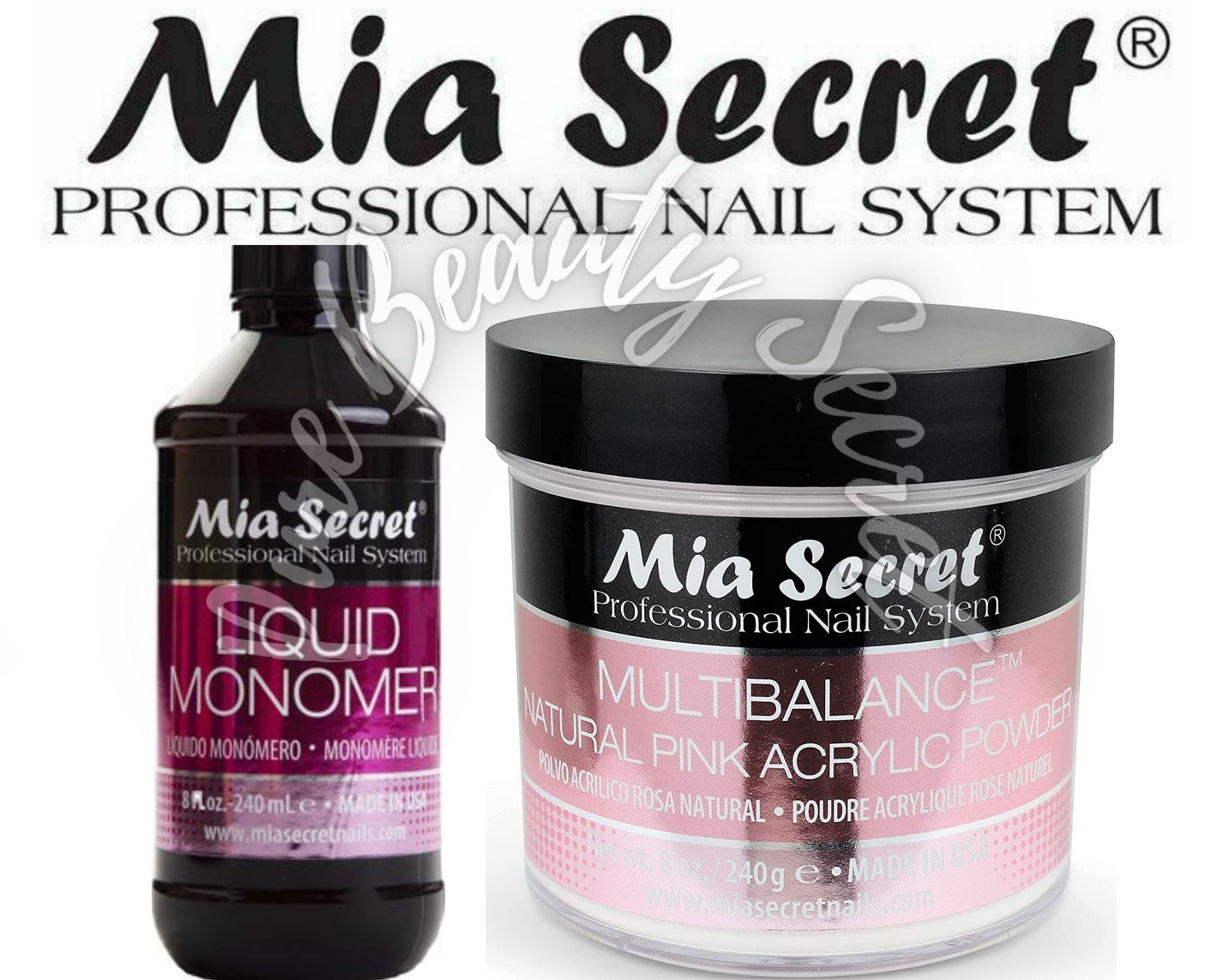 Mia Secret Liquid Monomer 8 oz and NATURAL PINK Powder 8 oz
