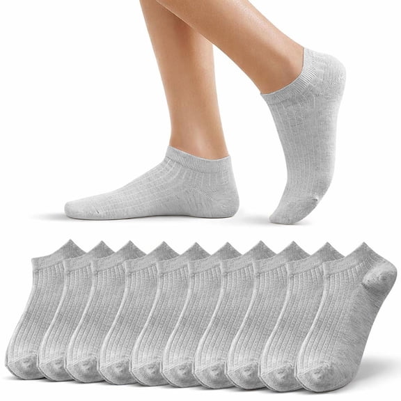 Floleo 10 Pairs Women's Ankle Socks Low Cut No Show Socks Breathable Cotton Blend Casual Socks Solid Color Trainer Socks for Everyday Wear(Gray,Free Size)