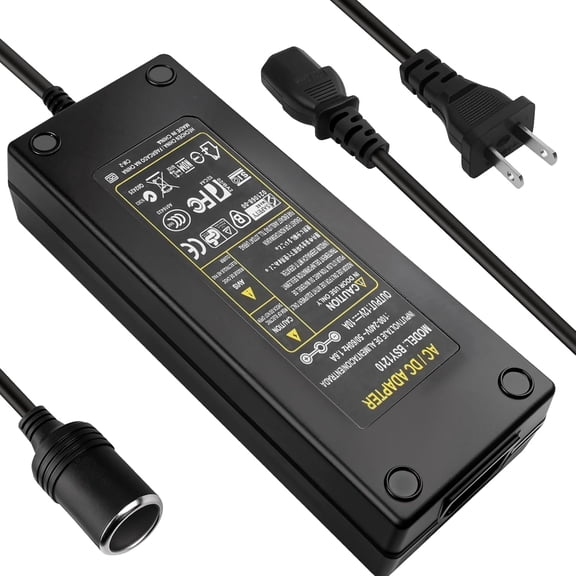 AC to DC Converter 10A/120W/8.5FT/110V to12V Adapter,Car Cigarette Lighter Adapter, AC/DC Power Supply Plug Transformer for Inflator,Car Refrigerator,and Other Car Devices