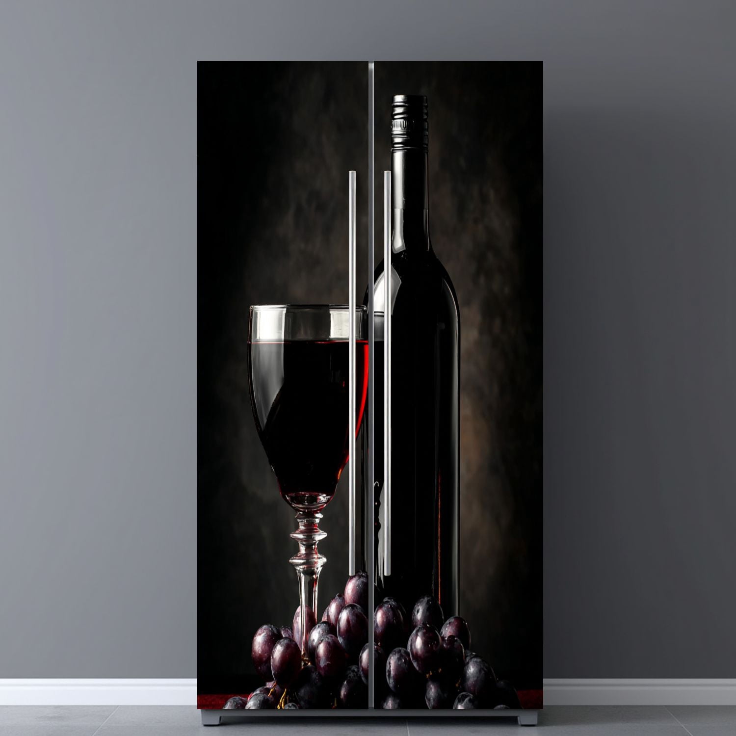 Self Adhesive Vinyl Refrigerator Wrap Set Bottle red wine glass grapes Door Mural Removable Fridge Sticker Peel and Stick&nbsp;Full Door Cover Decal Kitchen Bar Decor