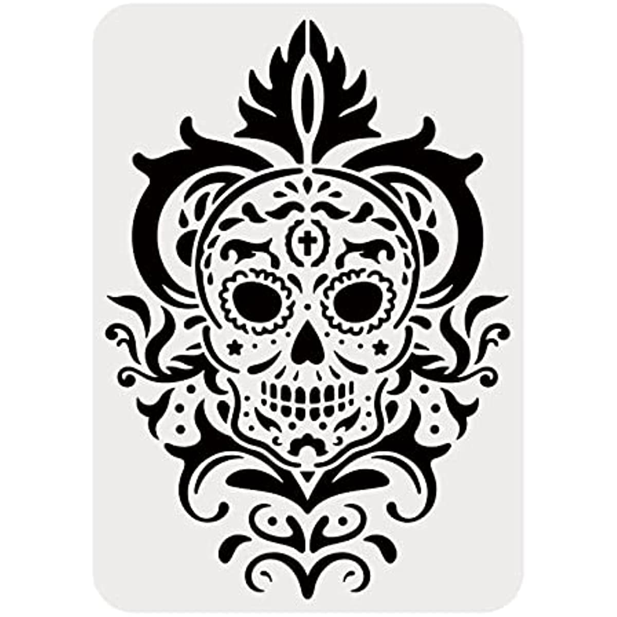 Skull Day of The Dead Stencil A4 Large Scary Head Stencils Reusable