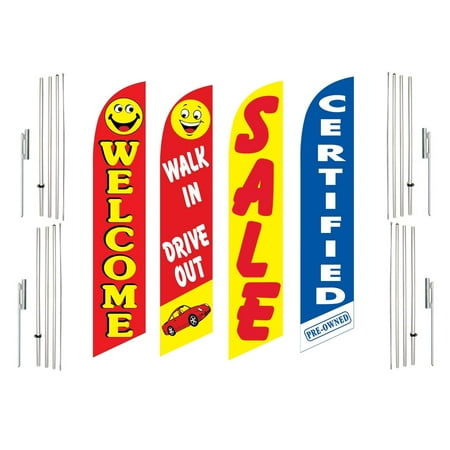 4 Swooper Flags With 4 Pole Kits Welcome Drive In Walk Out Sale Certified Pre Owned