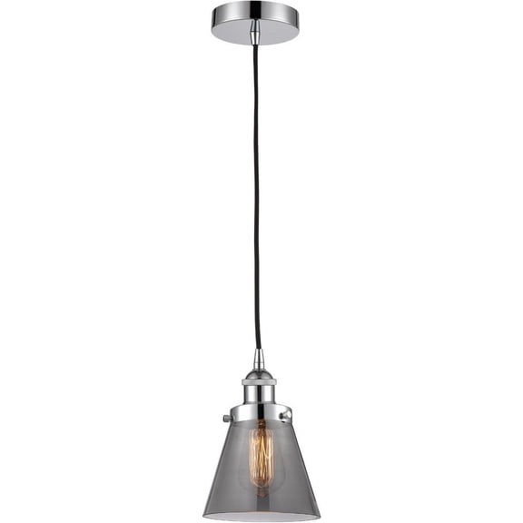 616-1PH-PC-G63 Innovations Lighting Cone - 1 Light Mini Pendant In Industrial Style-8 Inches Tall and 6 Inches Wide-Polished Chrome Finish-Light Smoke