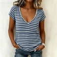 thumbnail image 2 of Feancey Womens Striped T Shirts Short Sleeve V Neck Summer Basic Tees Breathable Lightweight Cotton T-Shirt Dressy Casual Going Out Tops Navy S, 2 of 8