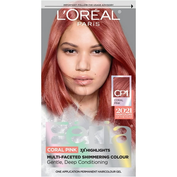 L'Oreal Paris Feria Multi-Faceted Shimmering Permanent Hair Color, Coral Pink CP1, 1 fl oz