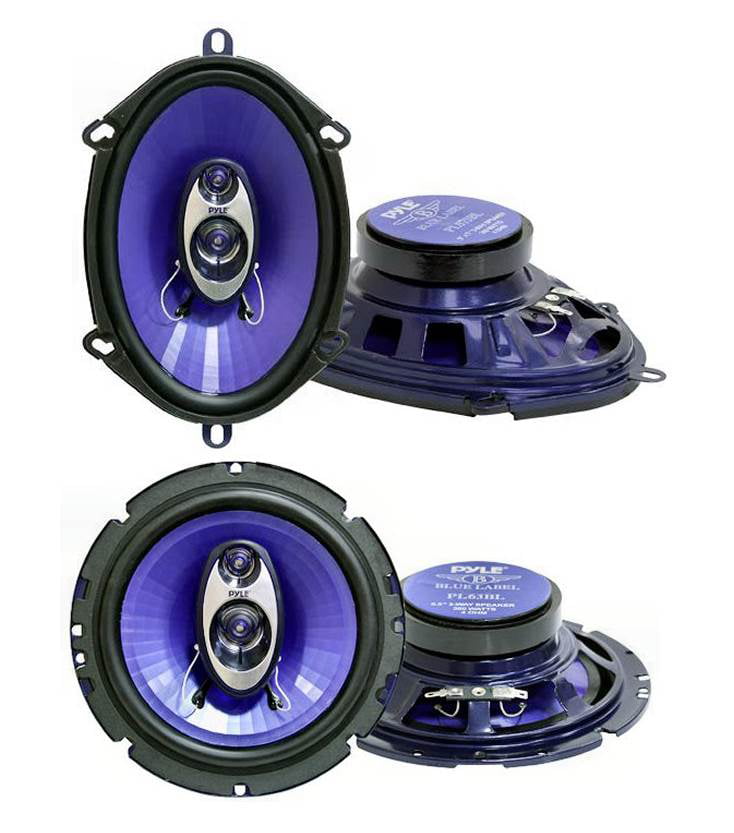 5x7In 300 Watts 3-Way Car Coaxial Speakers Stereo Blue One Pair Rubber Surround 