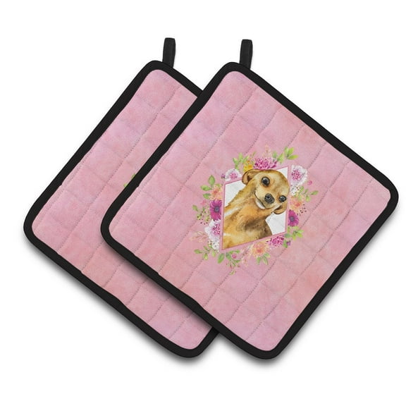 Carolines Treasures CK4128PTHD Chihuahua 1 Pink Flowers Pair of Pot Holders 7.5HX7.5W multicolor
