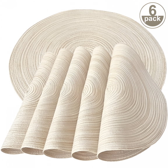 ACDANC Beige Placemats Set of 6,15 Inch Washable Braided Round Table Mats for Kitchen Dining Tables