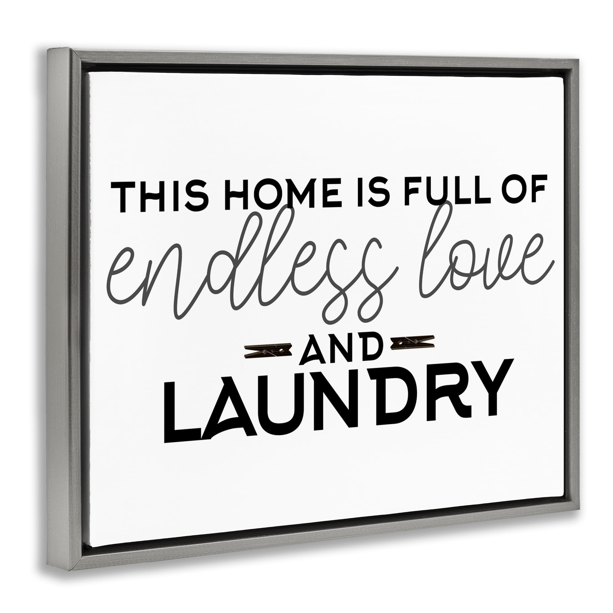 Endless Love & Laundry Minimal Gray Framed Floater Canvas Wall Art, design by Kim Allen