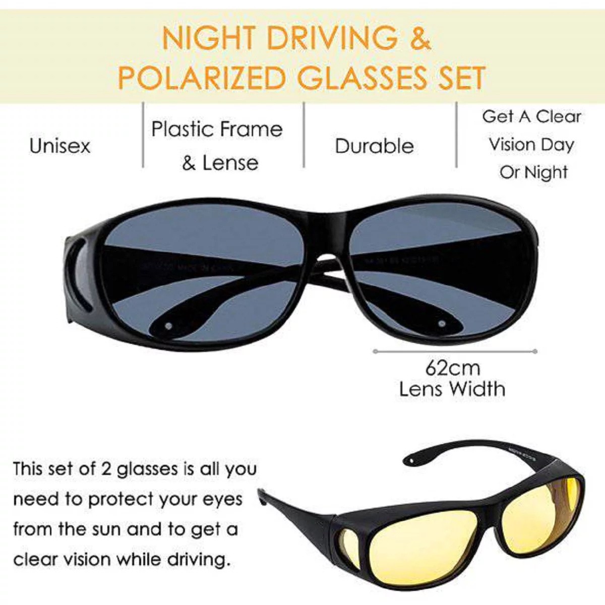 Fit Over Hd Day Night Driving Glasses Wraparound Sunglasses For Men Women Anti Glare 