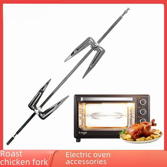 Support de Gril Rôtissoire en Acier Inoxydable pour Four - Tailles Réglables 28 Cm/34 cm, Conception Rotative avec Fourchettes de Gril Sécurisées, Assemblage Facile pour une Cuisson Polyvalente du Poulet, des Légumes et Plus (Fourchette Simple