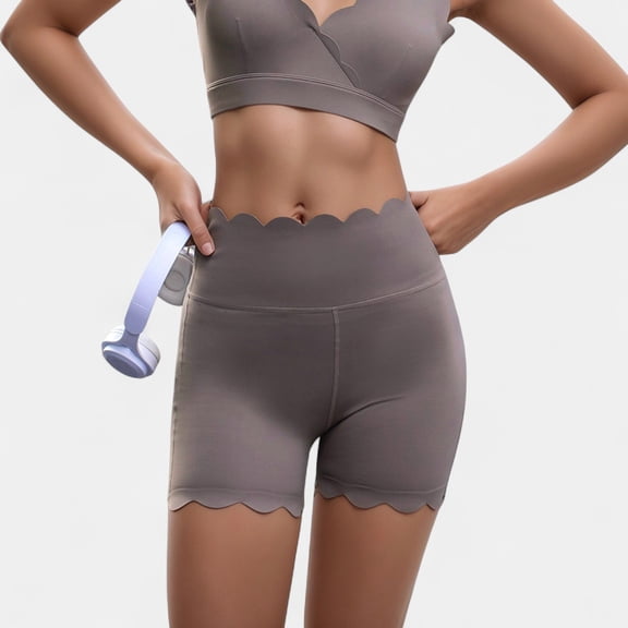 Women's Scalloped High Waist Athletic Shorts with Soft Stretch Fabric and Seamless Waistband - X Large, Gray