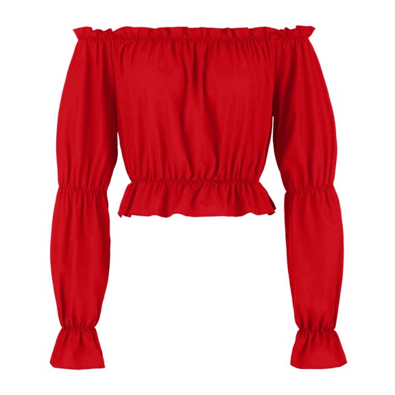 JUSLIO Blouses for Women Casual Solid Shirts Tops Fashion Long Sleeve Shirts Tops Red XL