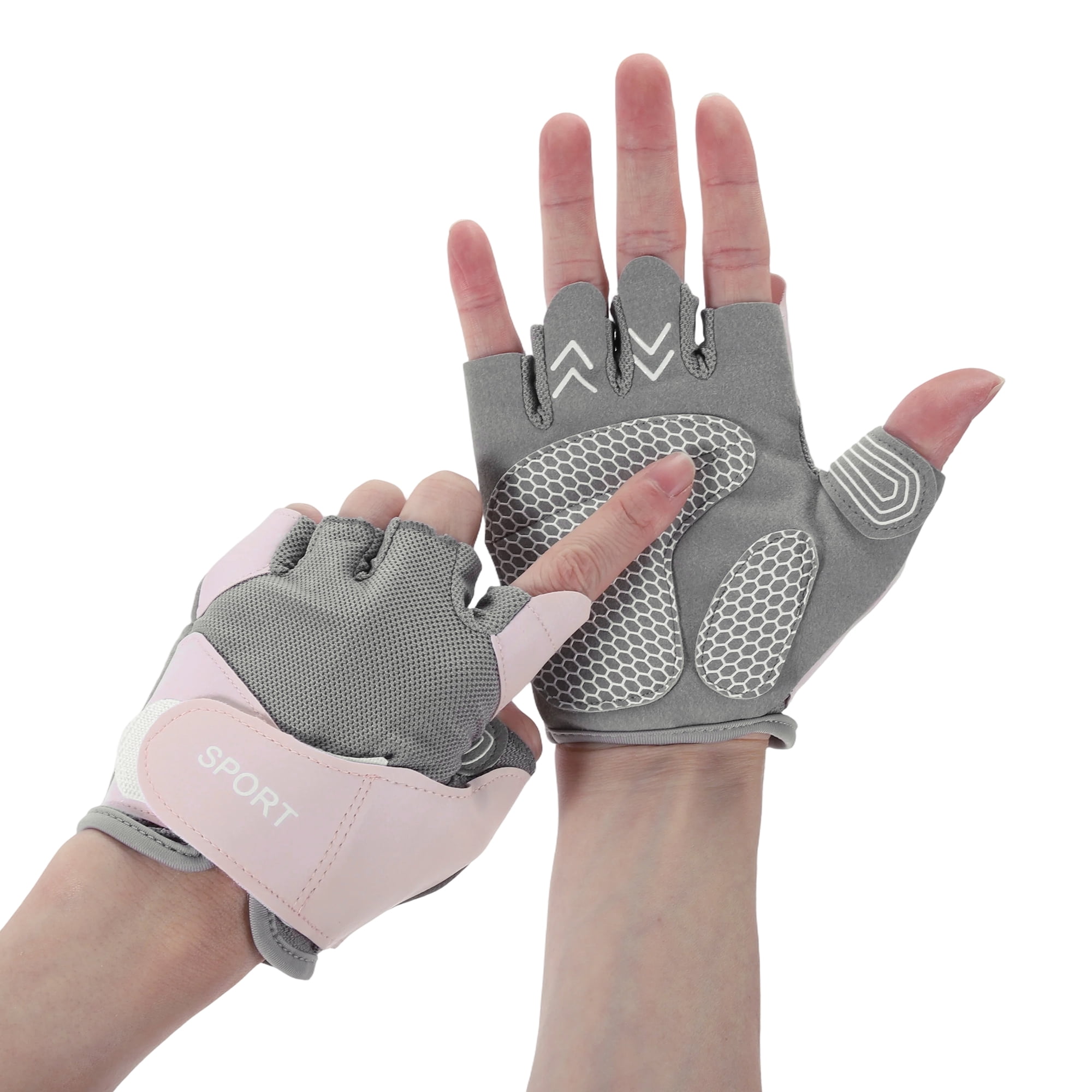 Unique Bargains Mesh Half-finger Strength Training Sport Gloves Small Pink