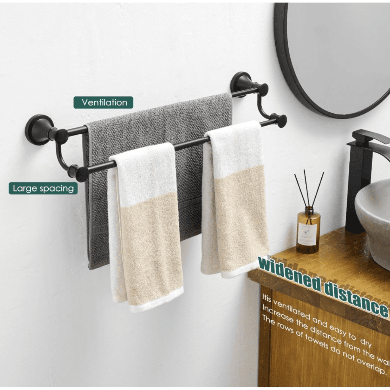 Adjustable Retractable 15-27 Inches Stainless Steel Bathroom Towel Bar, Bathroom Accessories Bath Hotel Double Towel Bar Rod Hanger Wall Mounted Towel Holder Towel Rack, Matte Black